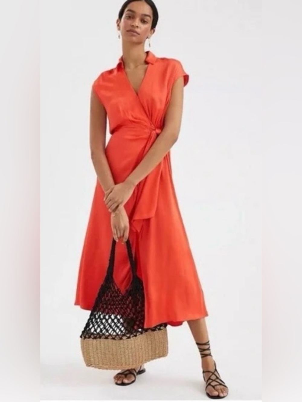 Maeve by Anthropologie Coral Red Open Back Midi Dress